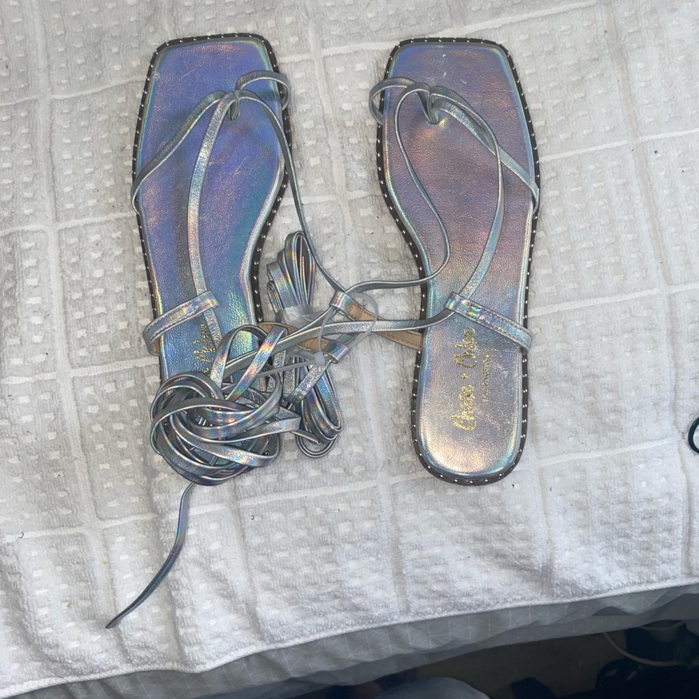 Chase + Chloe Women's Holographic Strappy Sandals